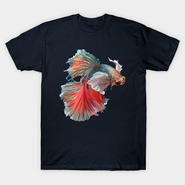 Polygonal illustration art of Siamese fighting fish. T-Shirt by Lewzy Design